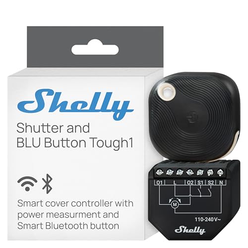 Shelly Shutter & Shelly BLU Button Tough1 (Bundle) - WLAN-betriebener Smart-Relaisschalter, 2 Kanäle, 4A, Leistungsmessung, Rolladenschalter, Hausautomation, Kein Hub Erforderlich, Alexa & Google Home von Shelly