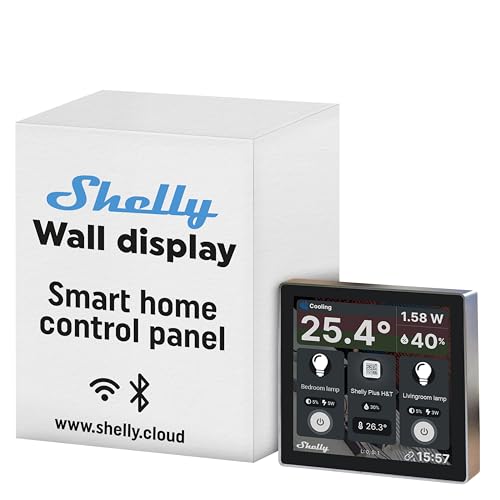 Shelly Wall Display Schwarz | Wlan & Bluetooth Bedienfeld mit integriertem 5-A-Schalter und Farbdisplay | Hausautomation | Leistungsüberwachung | iOS Android App | Feuchtigkeits LUX-Sensoren von Shelly