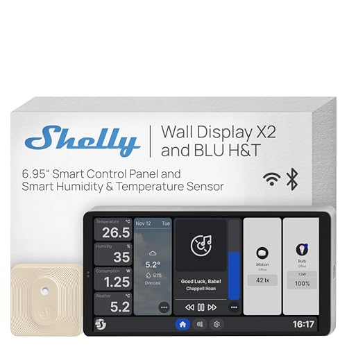 Shelly Wall Display x2 Silver +BLU H&T Silber (Bundle) - WLAN-Smart-Home-Bedienfeld, Thermostat, Integriertes 5A-Relais, Neutralleiter Erforderlich, Umweltdaten, Steuerzentrale, Alexa & Google Home von Shelly