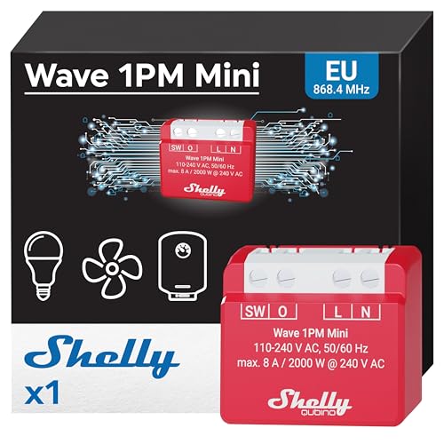 Shelly Wave 1PM Mini | Z-wave Smart-Schalter-Relais, 1 Kanal 8 A mit Leistungsmesser | Hausautomation | iOS Android app | Geringer Stromverbrauch von Shelly