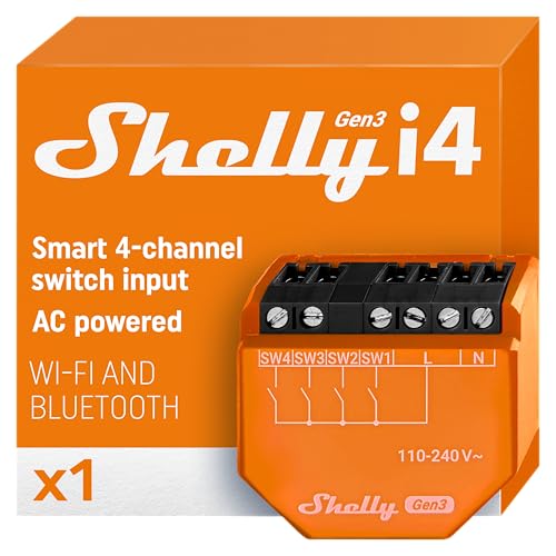 Shelly i4 Gen3 | WLAN-Smart-Controller mit 4 digitalen Eingängen Schalter | Hausautomation | Funktioniert mit Alexa | iOS-Android-App | Kein Hub erforderlich | Fernsteuerung | Multi-Klick von Shelly