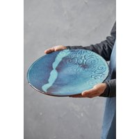 Blaue Keramik Servierplatte, Große Einzigartige Weihnachtsgeschenke Ideen von ShellyClayspot