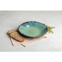 Handgefertigte Große Keramik-Türkis-Terrakotta-Servierschüssel, Rustikale Blaue Dekorative Obstschale, Modernes Abendessen-Servierplatte Handgefertigte Große Keramik-Türkis-Terrakotta-Servierschüssel, Rustikale Blaue Dekorative Obstschale, Modernes Abendessen-Servierplatte von ShellyClayspot