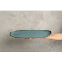 Handgefertigte Keramik Lange Oval Türkis Platte, 15 "Keramik Abendessen Servierschale, Große Teal Blau Früchte Kuchen Käse Serviertablett von ShellyClayspot