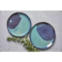 Handgemachtes Keramik-Teller-Set Aus Türkis Und Blau, Zweier-Set - Salatteller Großer Speiseteller, Steingut-Abendset, Weihnachtsgeschenk von ShellyClayspot