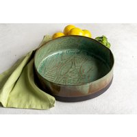 xl Keramik Strukturierte Tiefe Schüssel, Servierschüssel, Grün-Braune Kasserolle Mit Hohem Rand, Shepherd Pie Backform, Weihnachtsgeschenk von ShellyClayspot