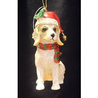 Vintage Keramik Hund in Weihnachtsmütze Weihnachtsbaum Ornament von ShellysVintageGifts