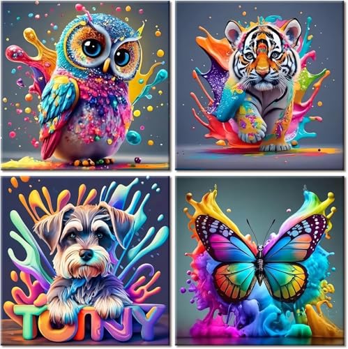 ShengDexin Diamond Painting Kinder Tiere 4 Stück, Diamant Painting Bilder Kinder Kreative Geschenke für Mädchen und Jungen 6 7 8 9 10 12 Jahre 15x15 Cm von ShengDexin