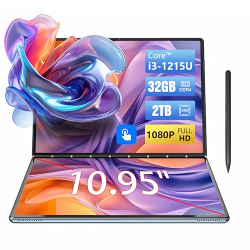 ShengOrigin Dual 10.95" Laptop Core™ i3-1215U IPS 2-in-1 2-Bildschirm Office Tablet PC WiFi 6 & BT5.2 Ultradünnes Notebook Win11, 16GB DDR4 1TB SSD, with Pen and Keyboard Stand von ShengOrigin