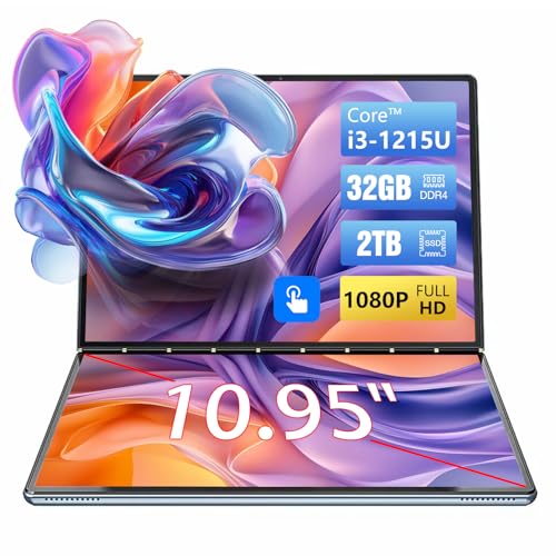 ShengOrigin Dual 10.95" Laptop Core™ i3-1215U IPS 2-in-1 2-Bildschirm Office Tablet PC WiFi 6 & BT5.2 Ultradünnes Notebook Win11, 16GB DDR4 256GB SSD, with Keyboard Stand von ShengOrigin