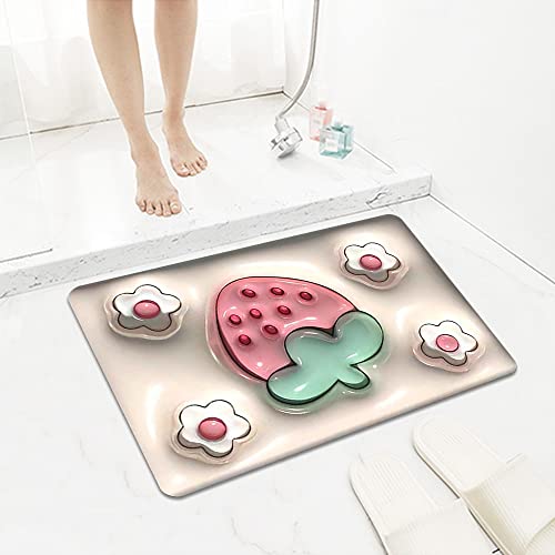 Super Absorbent Floor Mat,3D Absorbierende Bodenmatte,Duschvorleger,Superabsorbierenden Badematte,Microfibre Bath Mats for Bathroom,Rutschfest Waschbar Badvorleger,Home Badematte(3D-Erdbeere, 40*60) von Shengou