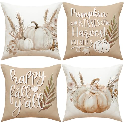 Herbst Kissenbezüge 40x40 4er Set, Kissenbezug Herbst Kürbis, kissenhülle Herbst, Leinen Kissenbezug 40x40, für Bauernhaus Thanksgiving Halloween Bettwäsche Wohnzimmer Herbst Dekoration Herbst Kissenbezüge 40x40 4er Set, Kissenbezug Herbst Kürbis, kissenhülle Herbst, Leinen Kissenbezug 40x40, für Bauernhaus Thanksgiving Halloween Bettwäsche Wohnzimmer Herbst Dekoration von Shengou