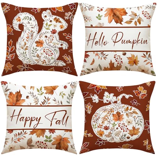 Herbst Kissenbezüge 45x45 4er Set, Kissenbezug Herbst Kürbis, kissenhülle Herbst, Leinen Kissenbezug 45x45, für Bauernhaus Thanksgiving Halloween Bettwäsche Wohnzimmer Herbst Dekoration Herbst Kissenbezüge 45x45 4er Set, Kissenbezug Herbst Kürbis, kissenhülle Herbst, Leinen Kissenbezug 45x45, für Bauernhaus Thanksgiving Halloween Bettwäsche Wohnzimmer Herbst Dekoration von Shengou