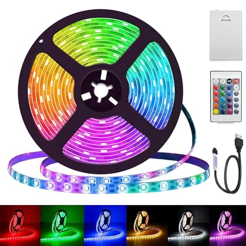 5M LED Streifen,5050 LED Streifen Wasserdicht Batteriebetrieben oder USB Betrieben,Fernbedienung Dimmbar 16 Farben,Led Streifen Wasserdicht für Innen Aussen Schlafzimmer Küche DIY Beleuchtung Deko 5M LED Streifen,5050 LED Streifen Wasserdicht Batteriebetrieben oder USB Betrieben,Fernbedienung Dimmbar 16 Farben,Led Streifen Wasserdicht für Innen Aussen Schlafzimmer Küche DIY Beleuchtung Deko von Shengruili