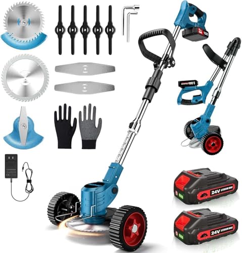 Rasentrimmer,24V Elektrischer Rasentrimmer mit 3 Arten von Schneidklingen,2Pcs 2000mAh Akku,4-in-1 Rasentrimmer Elektrisch für Elektro-Trimmer für Hof, Garten von Shengruili