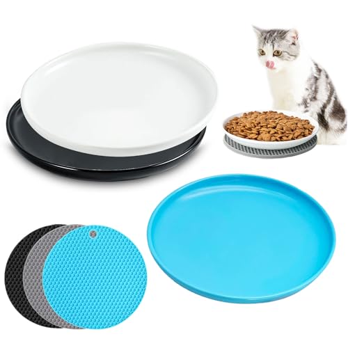 Katzennapf Keramik,Futternapf Katze Keramik,3PCS Katzenschüssel,Breite Flache Katzenfutterteller,Katzenfutterteller aus Keramik,Flache Näpfe,Flache Schalen,Futternapf Katze Napf rutschfest Set von Shengruili