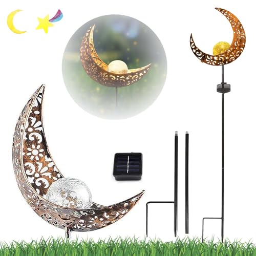 Mond Solarleuchten Garten Deko Terassendeko,Freien Solarlampe für Außen,Solarleuchte mit Erdspieß,Mond Solarleuchten für Außen Terrasse Rasen,Metall Mond Solar Gartenleuchte für Terrasse Balkon von Shengruili