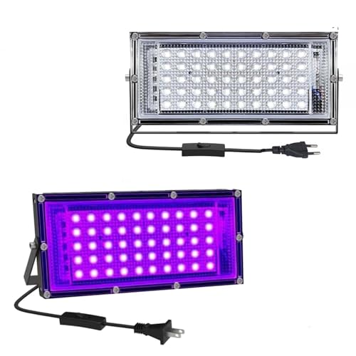 Shengruili 2 Stück UV LED Schwarzlicht Strahler 50W,IP66 Wasserdichte Schwarzlicht Led Strahler,UV Strahler Flutlicht für Disco,Glow Party,Halloween Deko,Bühnenbeleuchtung,Party Zubehör von Shengruili