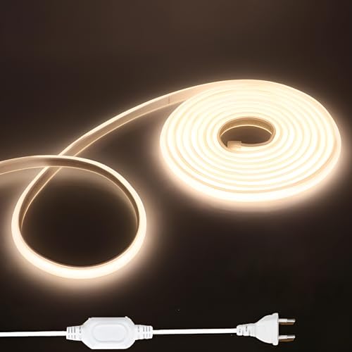 Shengruili 2M COB LED Streifen,220V LED Streifen Natürliches Licht 4000K,Hohe Dichte LED Strip Lights mit Netzteil,Wasserdicht Diffusion Flex LED streifen für Heim Dekoration, Küche, Spiegel von Shengruili