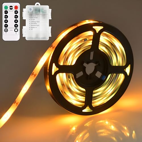 Shengruili 3M Streifen Batteriebetrieben,LED Strip Batteriebetrieben mit Fernbedienung,LED Lichtband Wasserdicht,LED Streifen Batterie für Schlafzimmer Schrank Zuhause Party Dekoration (Warmweiß) von Shengruili