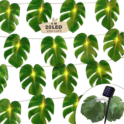 Shengruili 4M Blätter Licht,Blatt Lichterkette,20LED Monstera Lichterketten,Solar Lichterkette Aussen,Künstliche Grüne Blätter,für Hochzeit,Büro,Garten,Party,Wanddekoration von Shengruili