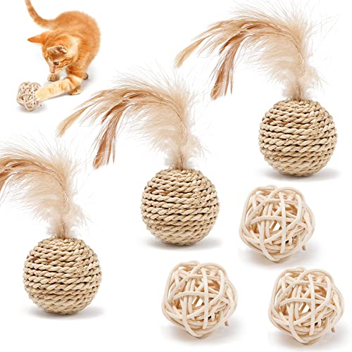 Shengruili Sisal Ball Katze,6 Stücke Interaktiver Sisalball Katzenspielzeug,Umweltfreundliche Kätzchen Bälle,Katzen Spielzeug Bälle Katzenball,Interaktive Haustier Katzenspielzeug Bälle von Shengruili