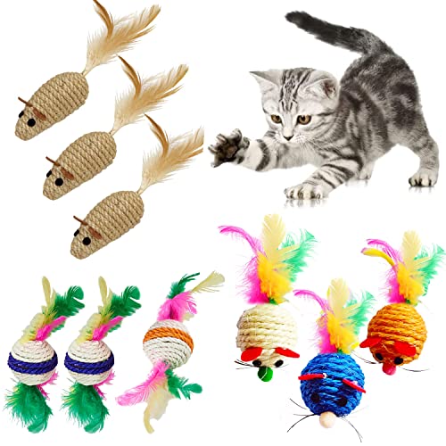 Shengruili Sisal Ball Katze,9 Stücke Interaktiver Sisalball Katzenspielzeug,Katzenspielzeug Maus,Spielzeugmäuse für Katzen,Katzen Spielzeug Bälle Katzenball von Shengruili