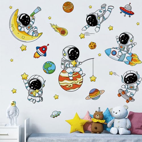 Wandtattoo Schlafzimmer,Astronaut Planet Wandtattoo,Astronaut Wandsticker,Weltraum Kinder Wandaufkleber,Wandaufkleber/Wandsticker,Wanddeko für Kinderzimmer Babyzimmer Jungenzimmer von Shengruili