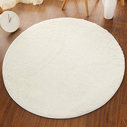 Shengwan Teppich Runder Shaggy Zimmerteppich Waschbar Sitzkissen Teppich für Kinderzimmer, Schlafzimmer, Wohnzimmer Beige Durchmesser 40cm von Shengwan