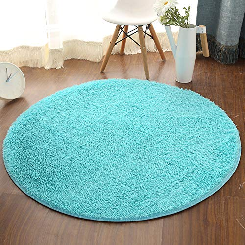 Shengwan Teppich Runder Shaggy Zimmerteppich Waschbar Sitzkissen Teppich für Kinderzimmer, Schlafzimmer, Wohnzimmer Himmelblau Durchmesser 120cm von Shengwan