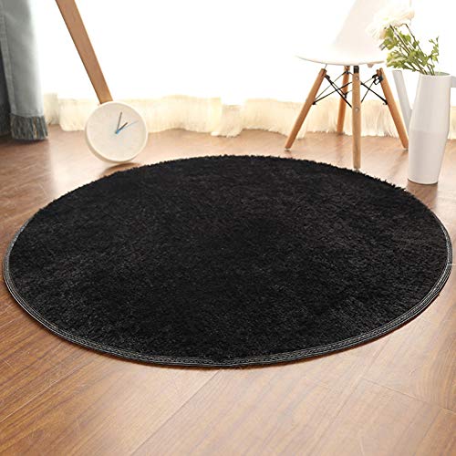 Shengwan Teppich Runder Shaggy Zimmerteppich Waschbar Sitzkissen Teppich für Kinderzimmer, Schlafzimmer, Wohnzimmer Schwarz Durchmesser 40cm von Shengwan