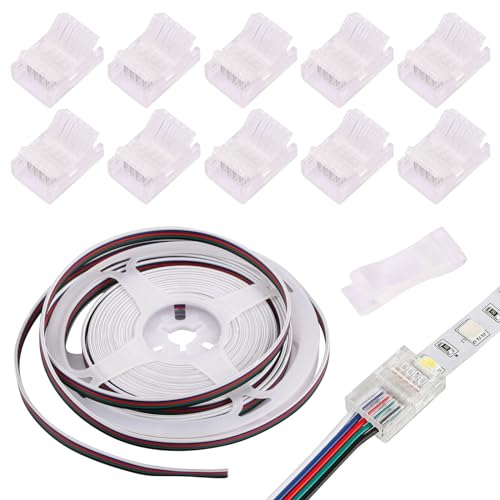 Shengxi 10m 5-Pin LED Strip Extension Cable DC 12V-24V Connection Cable + 10 PCS 5-pin 12mm LED Strip Verbinder RGBW LED Streifen Verbinder für 12mm Breite SMD 5050 RGBW LED Strip(Cable+Connector) von Shengxi