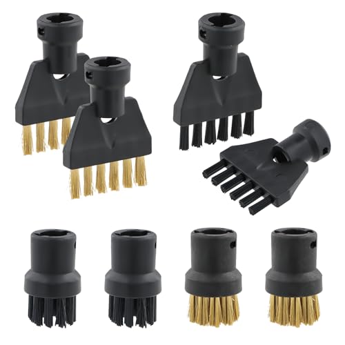 Shengxi 8 Stück Dampfreiniger Set für Kärcher Nylon und Messing Bürstenkopf Düse 4 Rundbürsten und 4 Flachbürsten für Dampfreiniger Dampfreiniger Zubehör für Kärcher SC1 SC2 SC3 SC4 SC5 von Shengxi