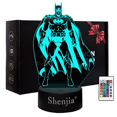 Shenjia 3D Nachtlicht The Batman Actionfigur Nachttisch Illusionslampe Farbwechsel LED Acryl RGB Lichter für Fan Spielzeug, Kinderzimmer Dekor, Geburtstag, Weihnachten (16 Farben, batman-B)… von Shenjia