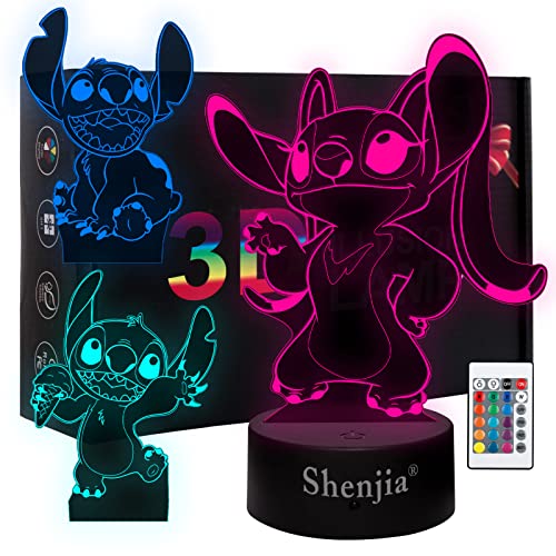 Shenjia 3in1,Lilo & Stitch, Anime LED 3D Illusionslampe, 16 Farben LED Acryl RGB Lichter, Kinderzimmer Dekoration, Geburtstag, Weihnachten(Lilo & Stitch-3in1)… von Shenjia