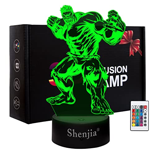 Shenjia Nachtlicht 3D Hulk Nachttisch Schreibtisch Illusion Lampe Farbwechsel LED Acryl RGB Lichter für Fan Spielzeug, Kinderzimmer Dekoration, Geburtstag, Weihnachten (Hulk)… von Shenjia