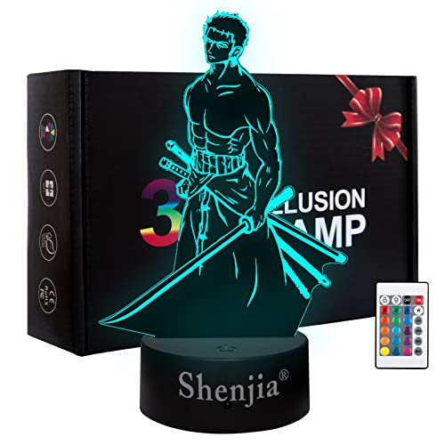 Shenjia 3D LED ONE PIECE Nachtlicht Charakter Commodity Lampe für Kinderzimmer Home Room Dekoration Buntes Nachtlicht Geschenk für Fans Merch (16 Farben, Roronoa Zoro-A)… von Shenjia