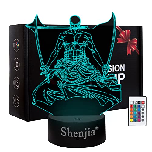 Shenjia 3D LED ONE PIECE Nachtlicht Charakter Commodity Lampe für Kinderzimmer Home Room Dekoration Buntes Nachtlicht Geschenk für Fans Merch (16 Farben, Roronoa Zoro-B)… von Shenjia