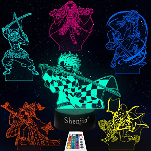 Shenjia 3D-Nachtlicht Demon Slayer Lampe 6 Zeichen-6in1 Farbwechsel-LED-Acryl-RGB-Lichter für Kinderzimmerdekoration, Geburtstag, Weihnachten, Neujahrsgeschenk (Farben, 6 Zeichen-6in1)… von Shenjia