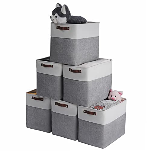 Shenjia 6er-Pack große Aufbewahrungskörbe - Regale & Schränke-Organisationseimer für Regale, Wäscheschränke & Hausorganisation, mit Griffen & dekorativem Design(43 * 30 * 38cm, White & Grey / 6P) von Shenjia