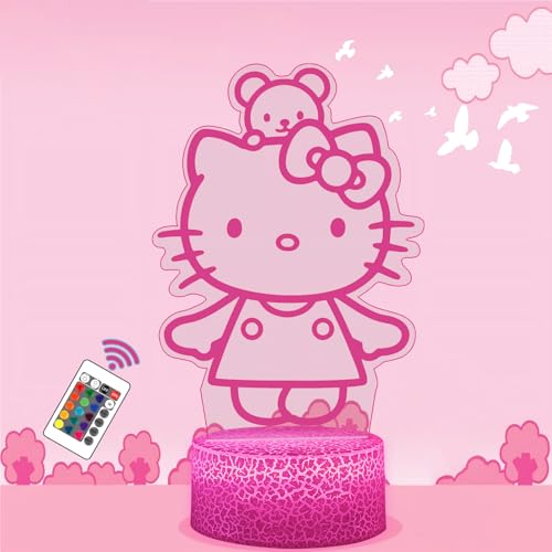 Shenjia Kitty 16 Farben Touchable 3D LED Nachtlicht mit Fernbedienung Kindergeschenk mit niedlichem Gadget, Nachtlicht Dekoration Mädchenzimmer von Shenjia
