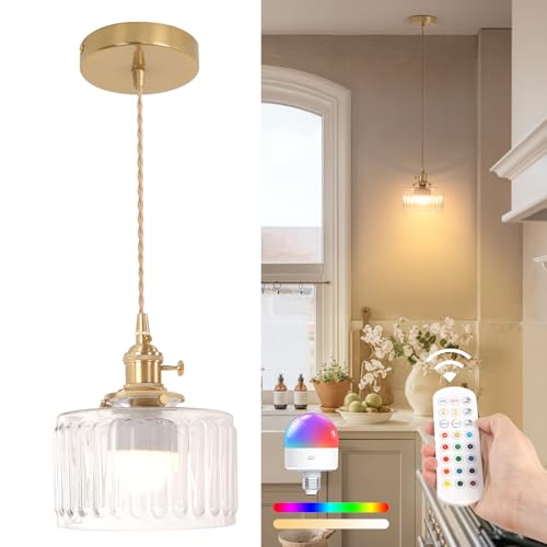 Shenmoyl Akku Pendelleuchte Esstisch, Hängelampe batterie Dimmbar, Esstischlampe Hängend Vintage Höhenverstellbar Für Küche Esszimmer Schlafzimmer Wohnzimmer Transparent Gestreift Shenmoyl Akku Pendelleuchte Esstisch, Hängelampe batterie Dimmbar, Esstischlampe Hängend Vintage Höhenverstellbar Für Küche Esszimmer Schlafzimmer Wohnzimmer Transparent Gestreift von Shenmoyl