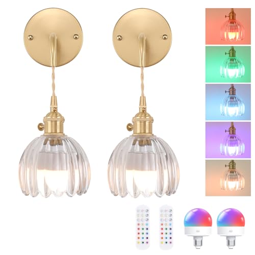 Shenmoyl Akku Wandleuchte Innen 2 Stück, Wandlampe Vintage mit Fernbedienung Dimmbar, Nachttischlampe Höhenverstellbar Für Badezimmer Schlafzimmer Indoor Doorway von Shenmoyl