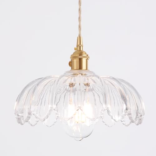 Shenmoyl Pendelleuchte Esstisch, Hängelampe Vintage Gold, Esstischlampe Hängend Höhenverstellbar Für Küche Esszimmer Schlafzimmer Wohnzimmer Transparent Lotus von Shenmoyl