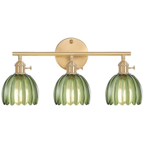 Shenmoyl Wandleuchte Innen, Spiegelleuchte Bad 3 Flamming, Wandlampe Vintage Gold Für Badezimmer Schlafzimmer Flur Wohnzimmer Grün von Shenmoyl