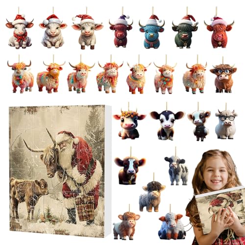 Adventskalender Kinder,Adventskalender 2024 | Highland Cow 24 Tage Weihnachtsschmuck | Weihnachts-Countdown-Kalender für Familie, Freunde, Kinder, Mädchen von Shenrongtong