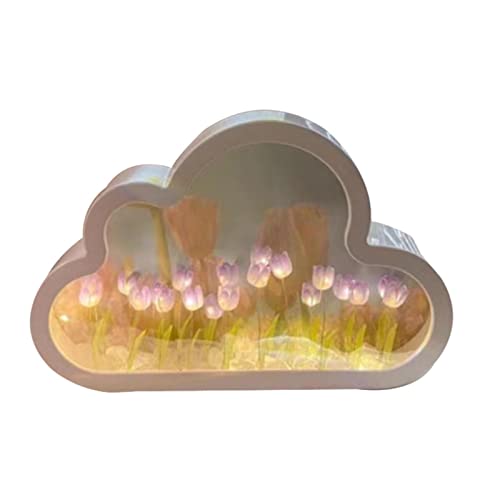 Blumen-Nachtlicht, Tulpenlicht, elegante Wolken-Tulpenlampe mit Spiegel für Schlafzimmer | 2-in-1-Blumenlampe, LED-Tulpenspiegelleuchte, schönes Dekor, Wolkentulpenspiegel, kleines Nachtlicht von Shenrongtong