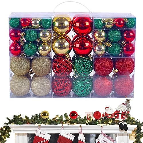 Christbaumschmuck,Glitzernde Weihnachtskugel-Ornamente - 100 Stück Weihnachtskugel-Ornamente, rot, grün, zum Aufhängen an Weihnachtskugeln mit Haken, Ornamente, Dekorationen von Shenrongtong