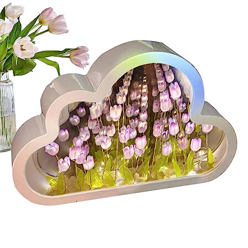 DIY Tulpen-Nachtlicht, Wolken-Tulpen-Spiegellicht, künstliche Blumen-Seewolken-Spiegel-Tulpen-Nachtlicht, zarte Nachttischlampe, Heimspiegel-Dekoration, Blumen-LED-Nachtlichter für Schlafzimmer von Shenrongtong