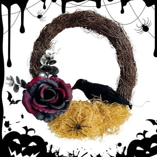 Halloween-Kränze für Haustür – Outdoor-Halloween-Girlande mit Krähenranken, realistische Krähenparty-Dekorationen, Blumen-Heimdekoration für drinnen und draußen Halloween-Kränze für Haustür – Outdoor-Halloween-Girlande mit Krähenranken, realistische Krähenparty-Dekorationen, Blumen-Heimdekoration für drinnen und draußen von Shenrongtong